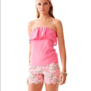 Lilly Pulitzer Strapless Silk Ruffle Tube Top